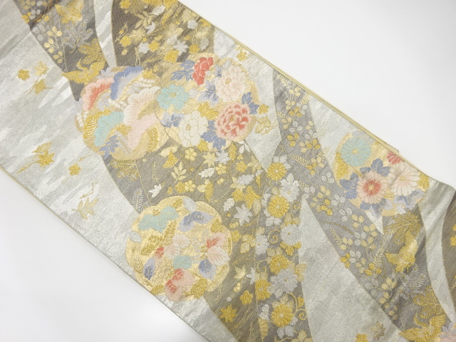 JAPANESE FUKURO OBI / WOVEN AUTUMN FLOWERS